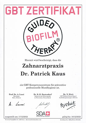 Guided Biofilm Therapy Zahnarzt-Praxis Euskirchen GBT-Zertifikat - Bild